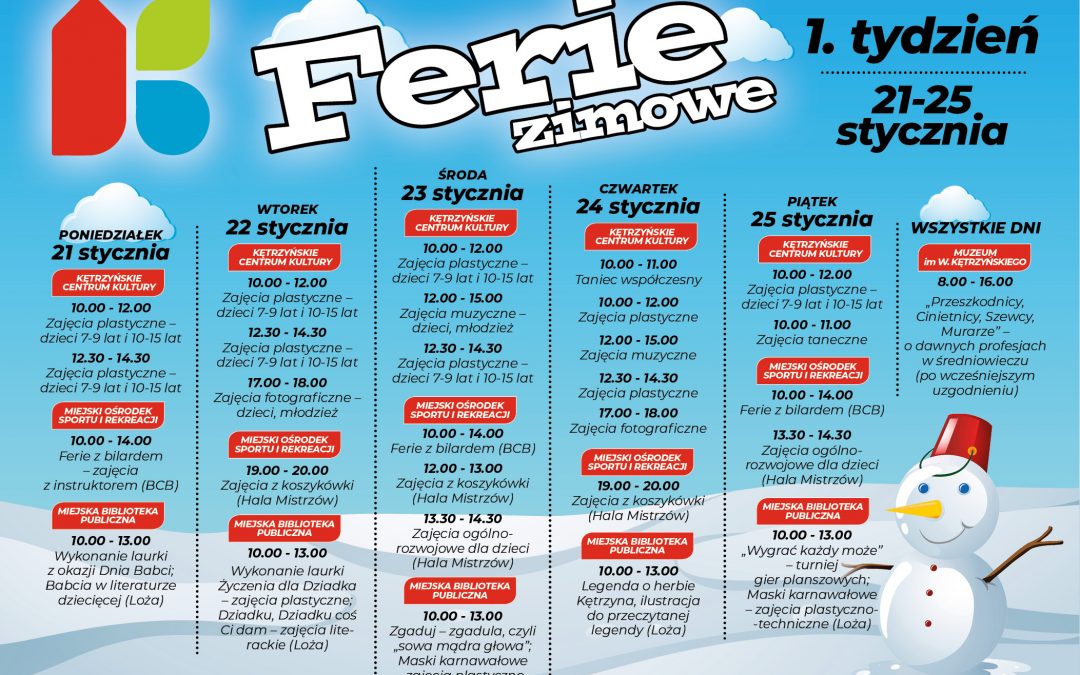 Ferie Zimowe w Kętrzynie 21.01-01.02.2019