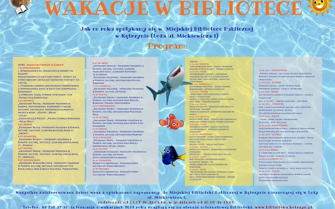 WAKACJE W BIBLIOTECE 01.07.-31.08.2019 10:00-13:00